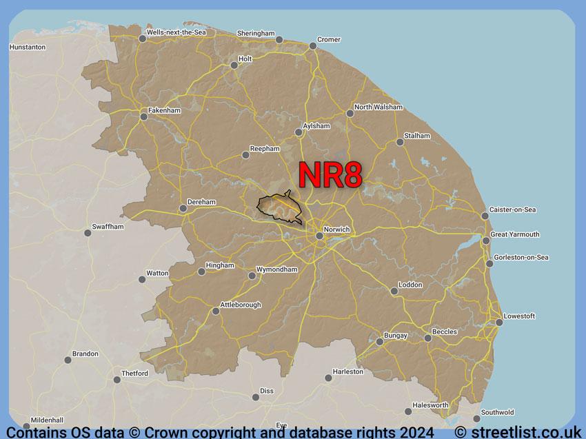 Where the NR8 postcode district lies within the wider  postcode area