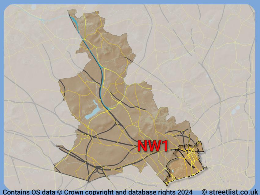 Where the NW1 postcode district lies within the wider  postcode area