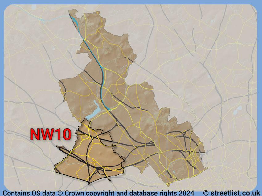 Where the NW10 postcode district lies within the wider  postcode area