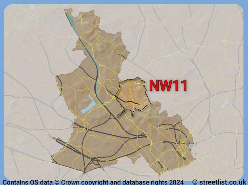 Where the NW11 postcode district lies within the wider  postcode area