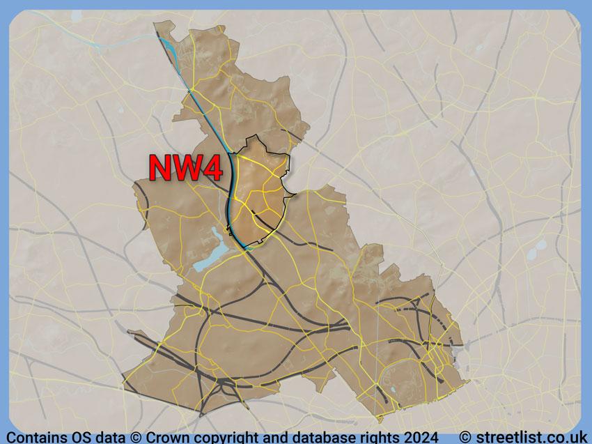 Where the NW4 postcode district lies within the wider  postcode area