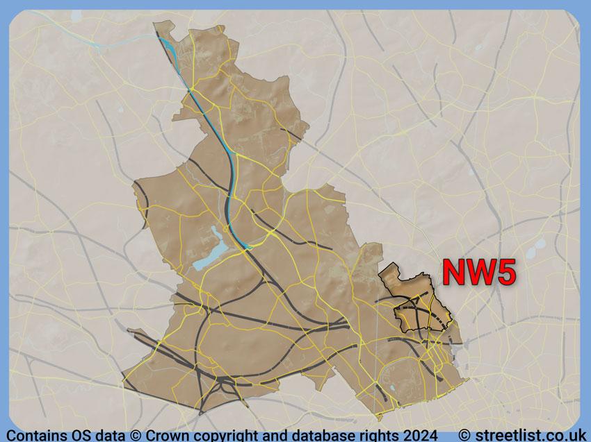 Where the NW5 postcode district lies within the wider  postcode area