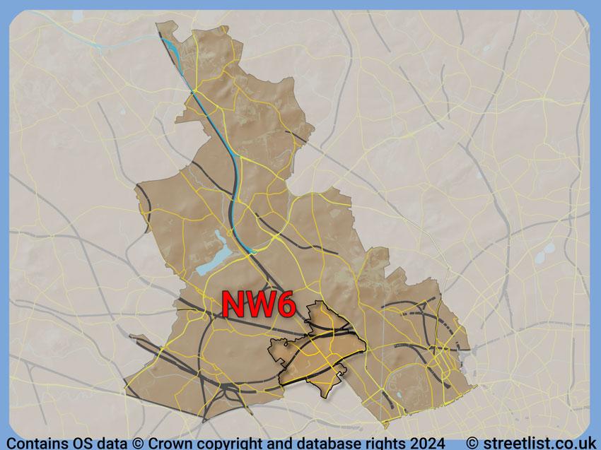 Where the NW6 postcode district lies within the wider  postcode area