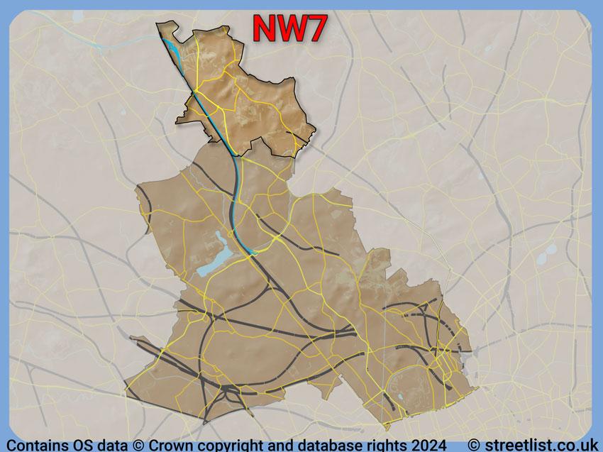 Where the NW7 postcode district lies within the wider  postcode area