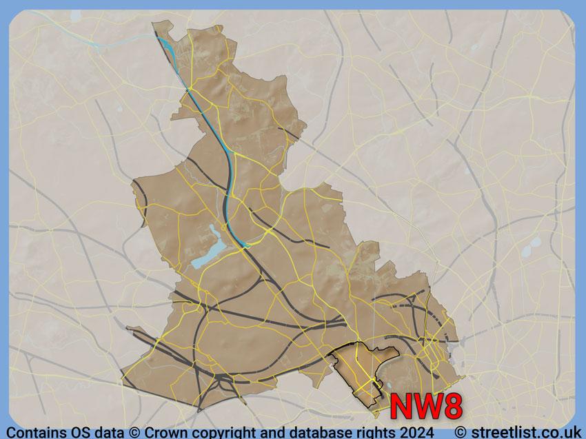 Where the NW8 postcode district lies within the wider  postcode area