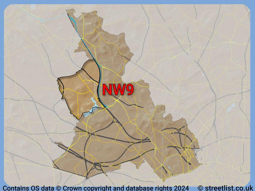 Where the NW9 postcode district lies within the wider  postcode area