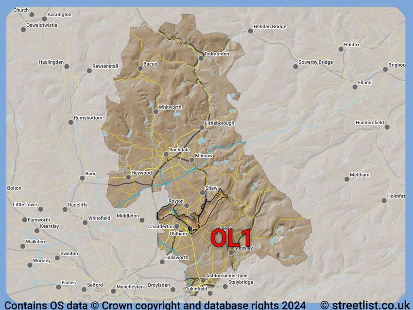 Where the OL1 postcode district lies within the wider  postcode area