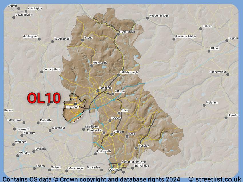 Where the OL10 postcode district lies within the wider  postcode area