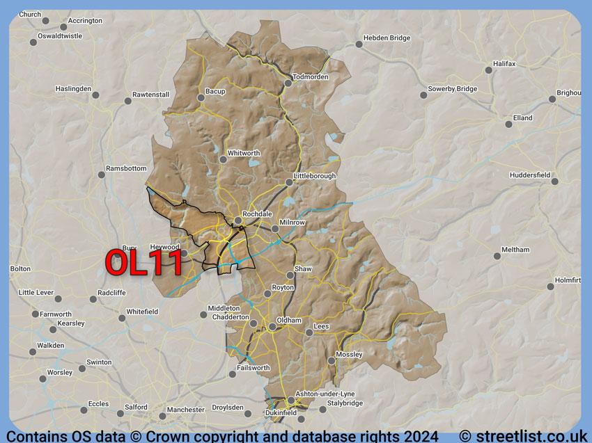 Where the OL11 postcode district lies within the wider  postcode area