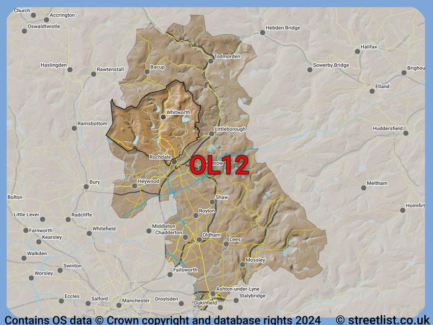 Where the OL12 postcode district lies within the wider  postcode area