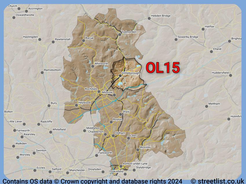 Where the OL15 postcode district lies within the wider  postcode area