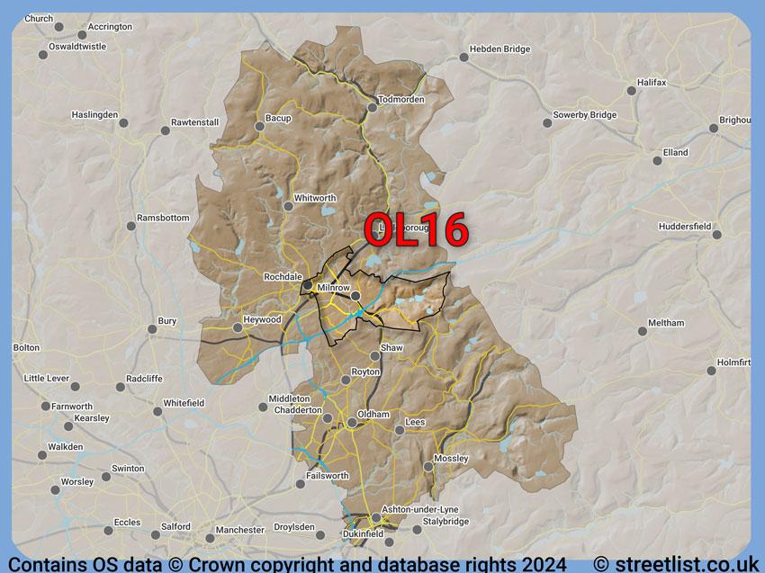 Where the OL16 postcode district lies within the wider  postcode area