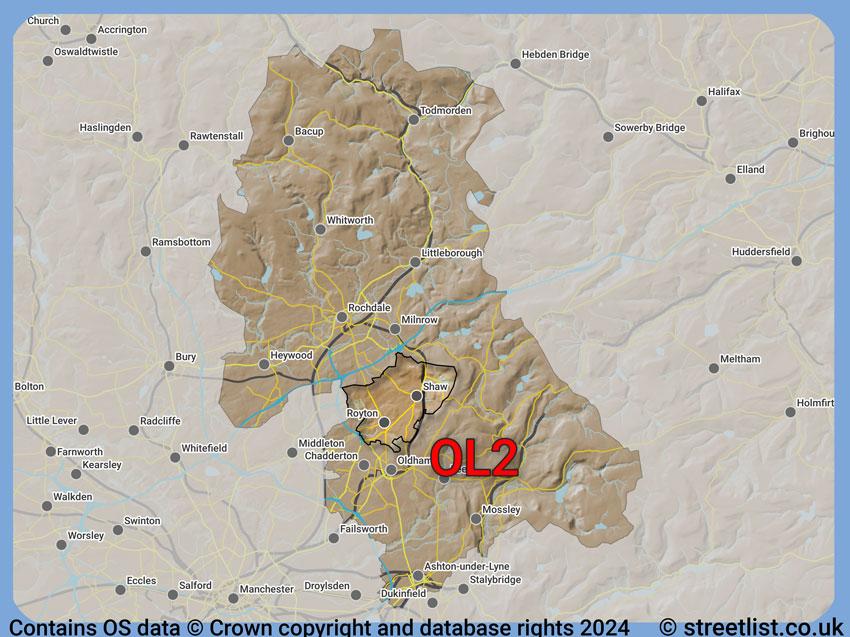 Where the OL2 postcode district lies within the wider  postcode area