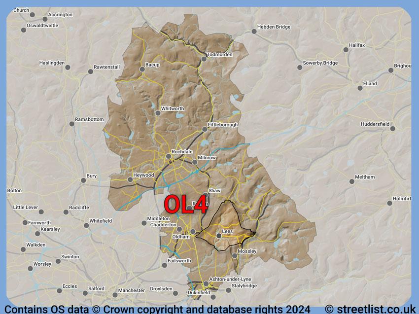 Where the OL4 postcode district lies within the wider  postcode area