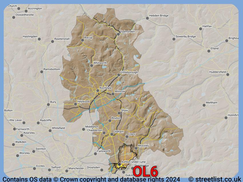 Where the OL6 postcode district lies within the wider  postcode area