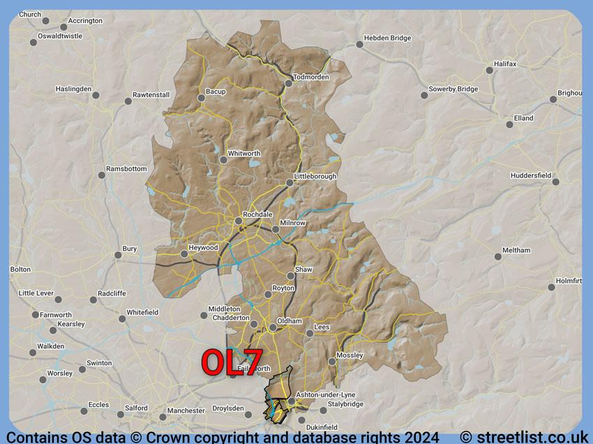 Where the OL7 postcode district lies within the wider  postcode area