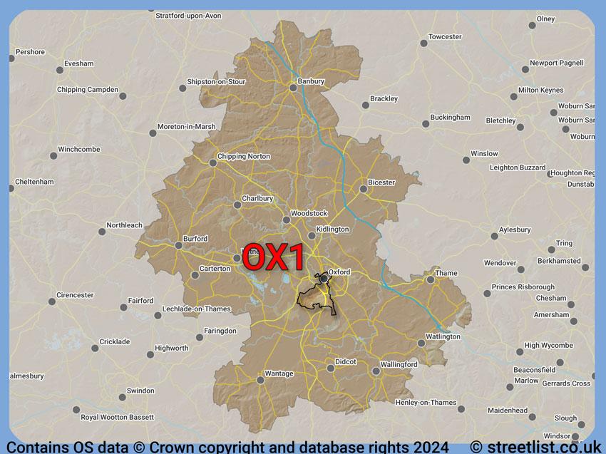 Where the OX1 postcode district lies within the wider  postcode area