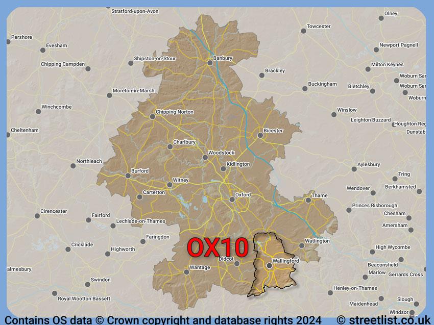 Where the OX10 postcode district lies within the wider  postcode area