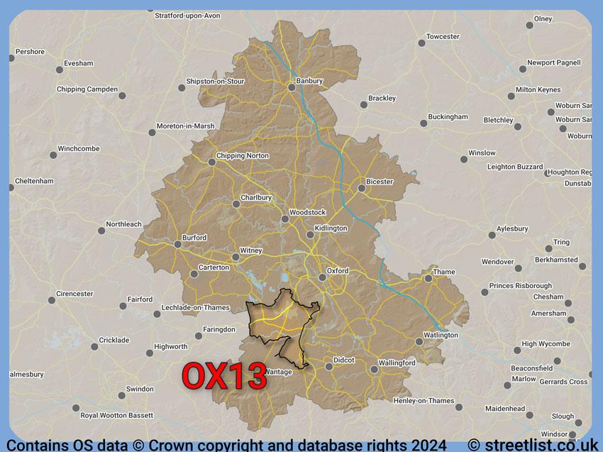 Where the OX13 postcode district lies within the wider  postcode area