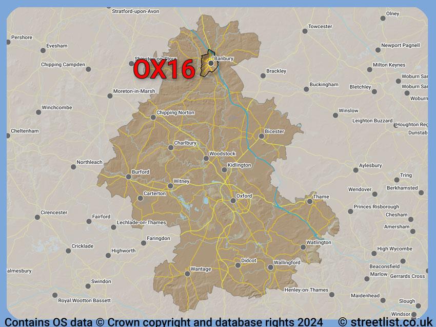 Where the OX16 postcode district lies within the wider  postcode area