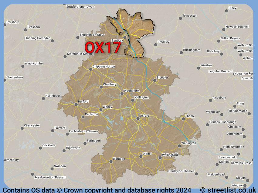 Where the OX17 postcode district lies within the wider  postcode area