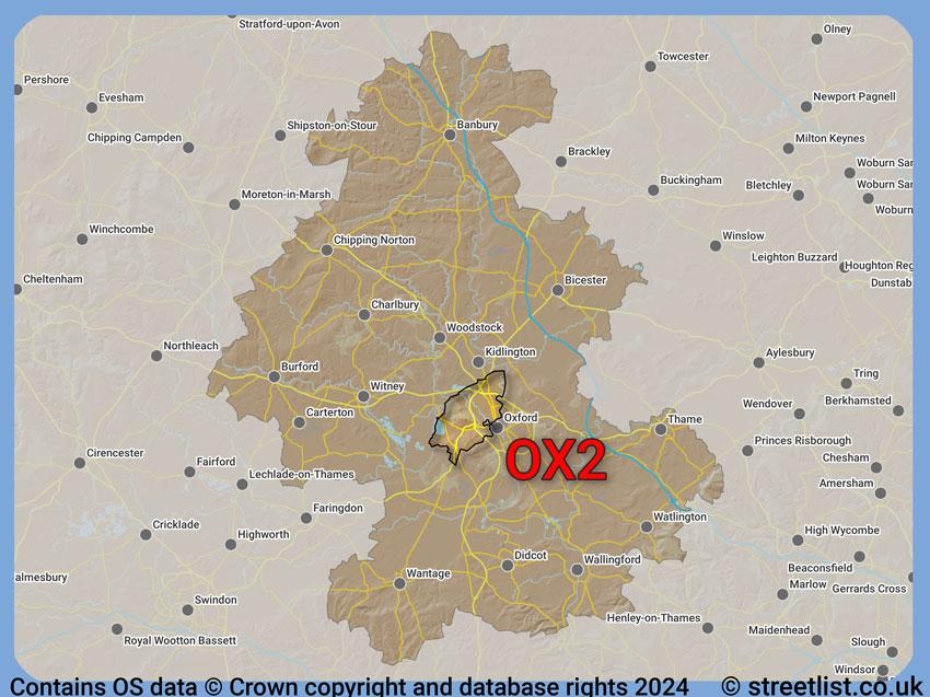 Where the OX2 postcode district lies within the wider  postcode area