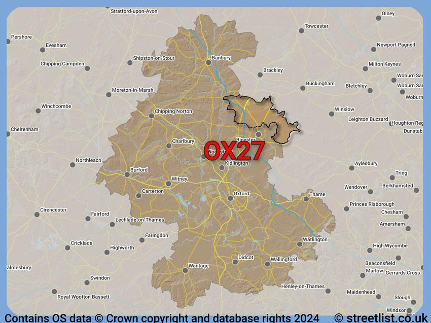 Where the OX27 postcode district lies within the wider  postcode area