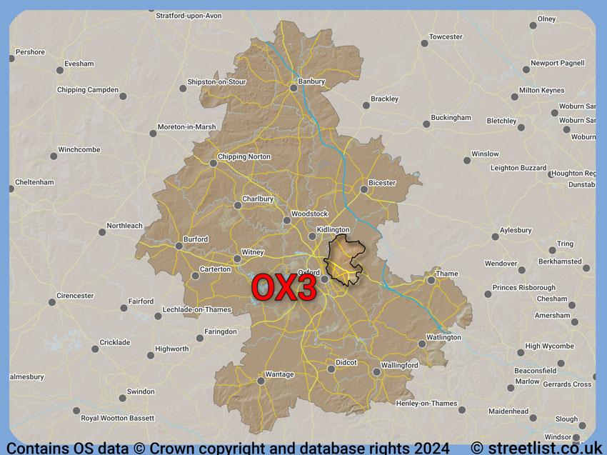 Where the OX3 postcode district lies within the wider  postcode area