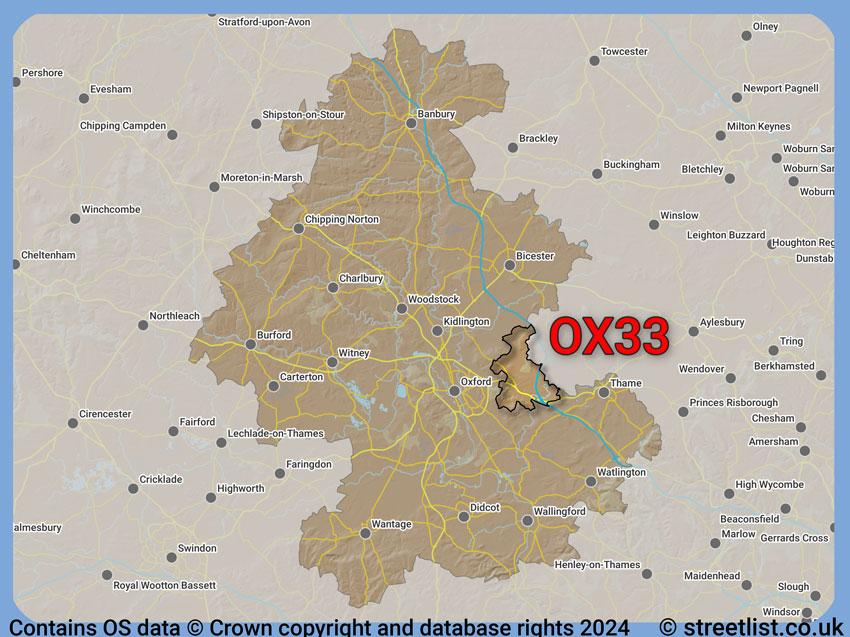 Where the OX33 postcode district lies within the wider  postcode area