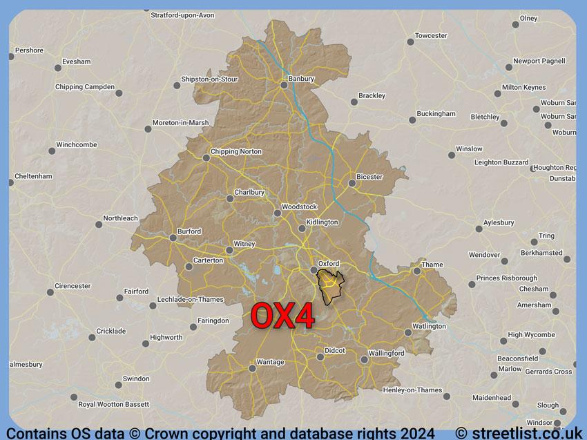 Where the OX4 postcode district lies within the wider  postcode area