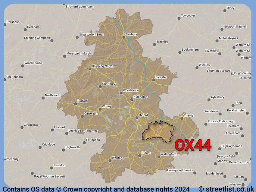 Where the OX44 postcode district lies within the wider  postcode area