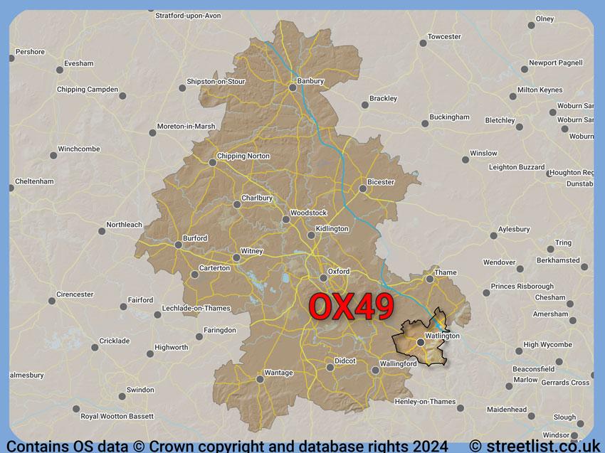 Where the OX49 postcode district lies within the wider  postcode area