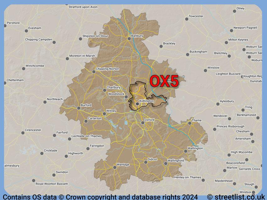 Where the OX5 postcode district lies within the wider  postcode area