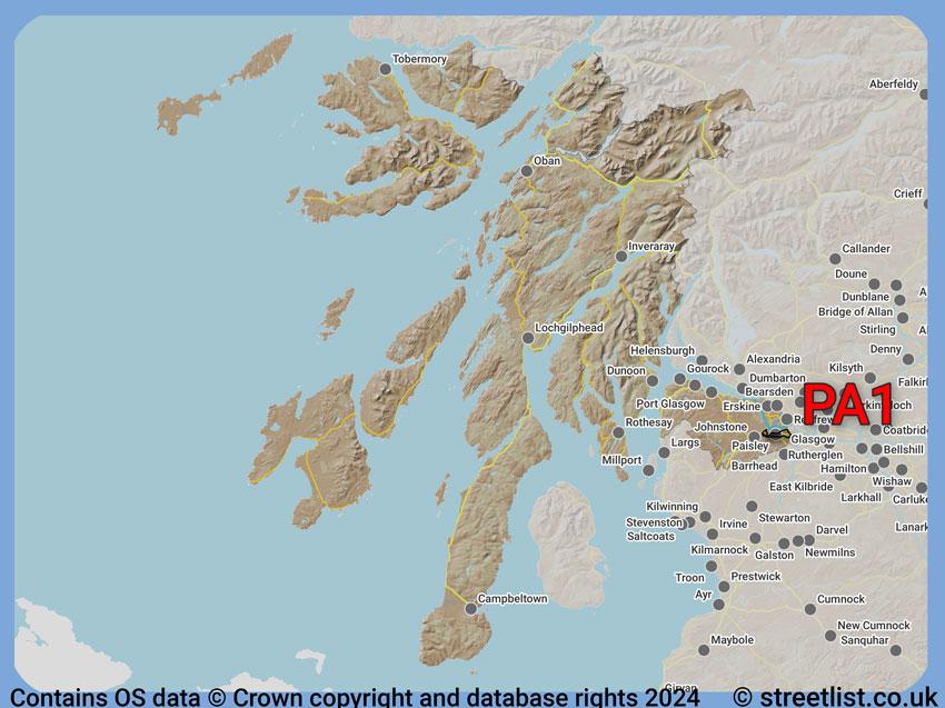 Where the PA1 postcode district lies within the wider  postcode area