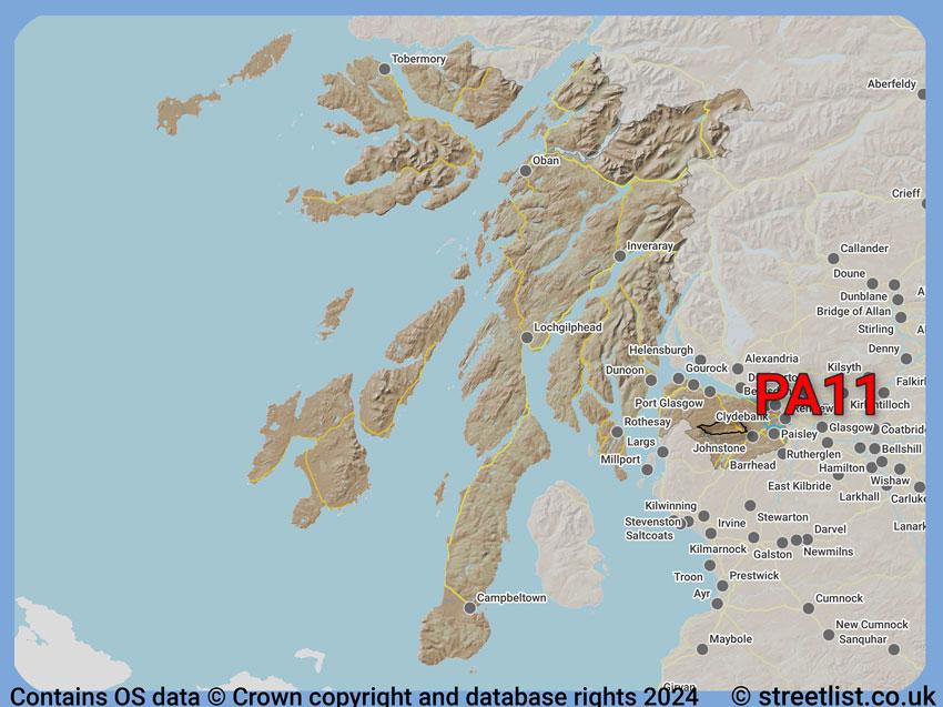 Where the PA11 postcode district lies within the wider  postcode area