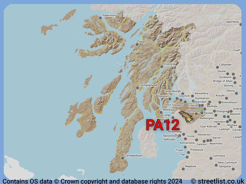 Where the PA12 postcode district lies within the wider  postcode area