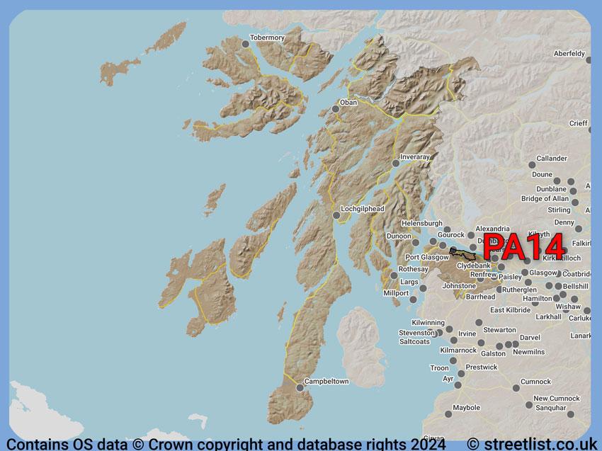 Where the PA14 postcode district lies within the wider  postcode area