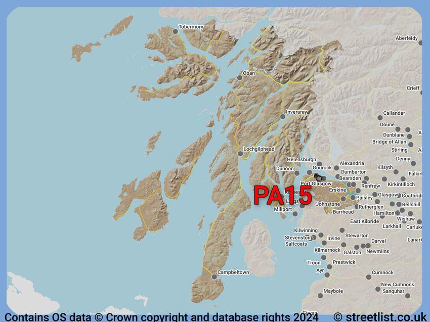 Where the PA15 postcode district lies within the wider  postcode area