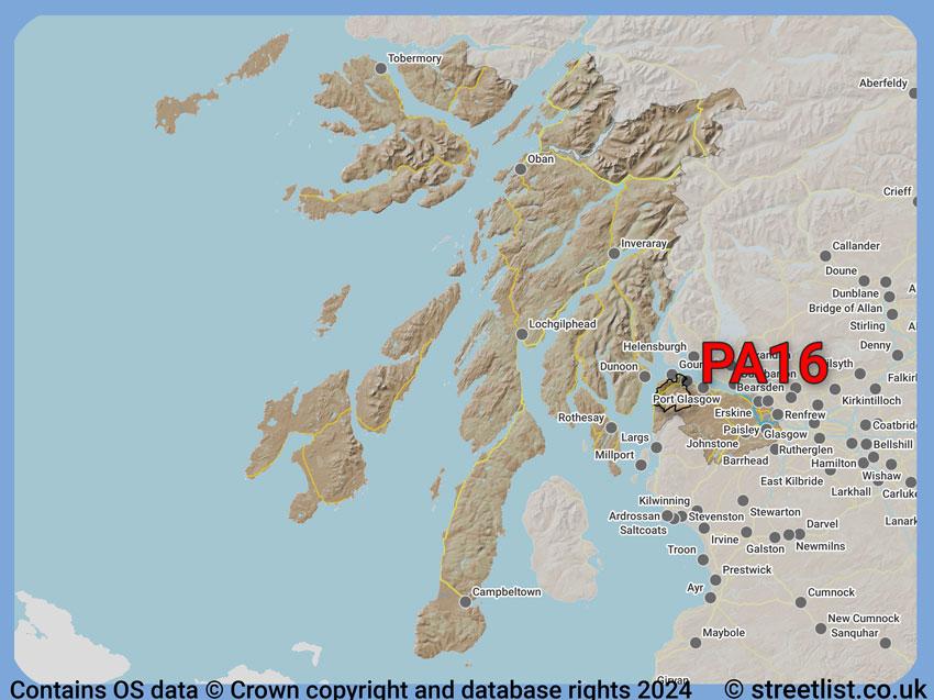 Where the PA16 postcode district lies within the wider  postcode area