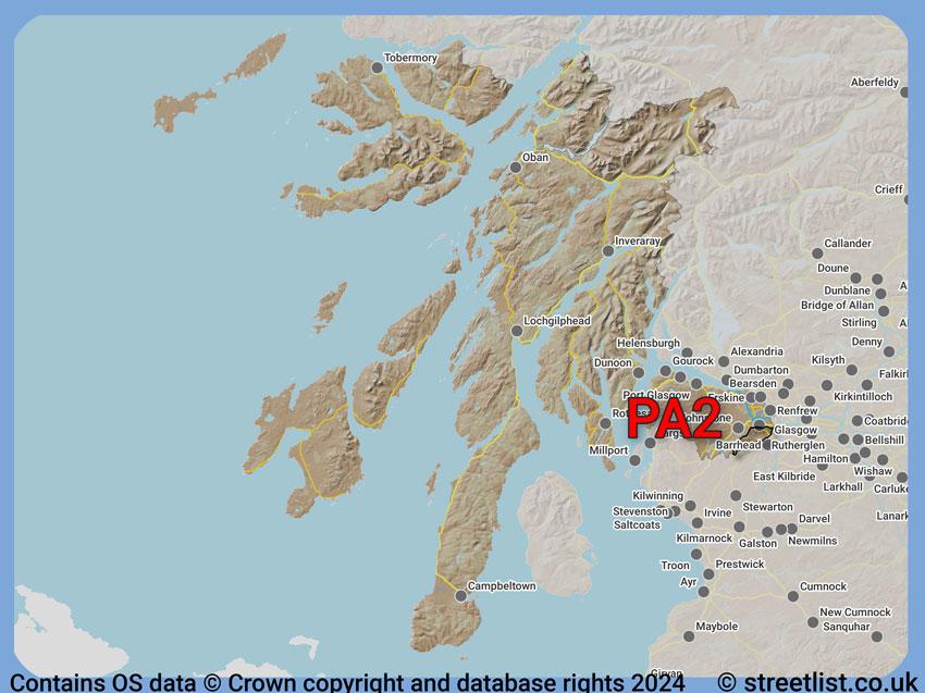 Where the PA2 postcode district lies within the wider  postcode area