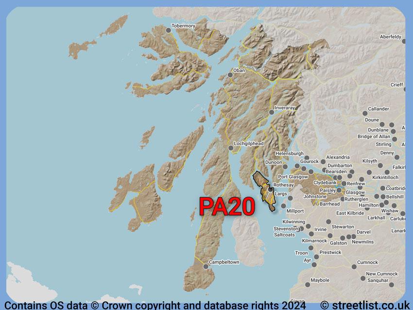 Where the PA20 postcode district lies within the wider  postcode area