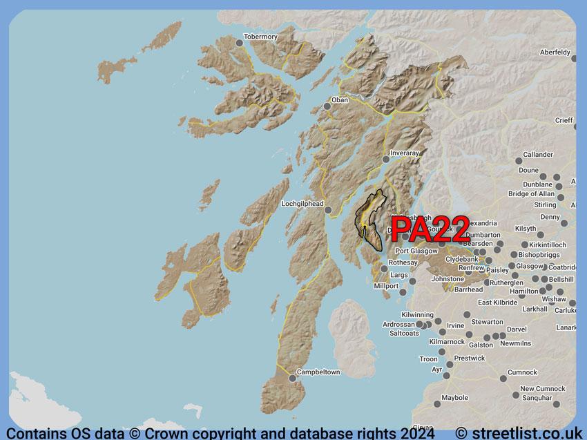 Where the PA22 postcode district lies within the wider  postcode area