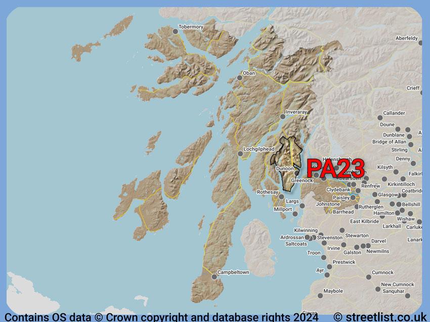 Where the PA23 postcode district lies within the wider  postcode area