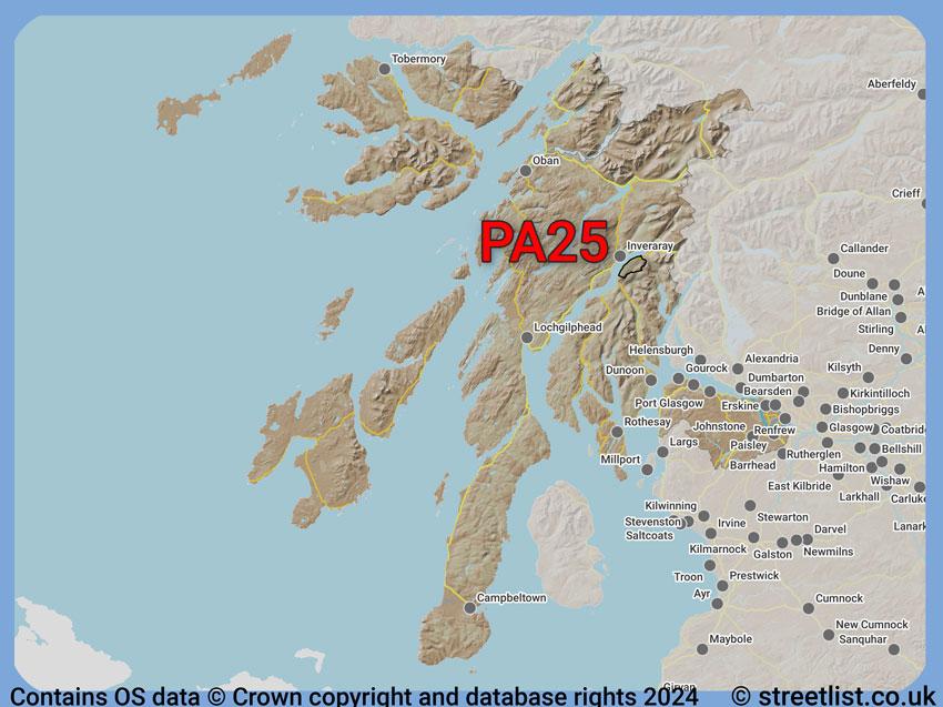 Where the PA25 postcode district lies within the wider  postcode area