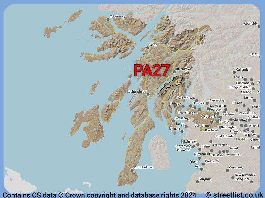 Where the PA27 postcode district lies within the wider  postcode area