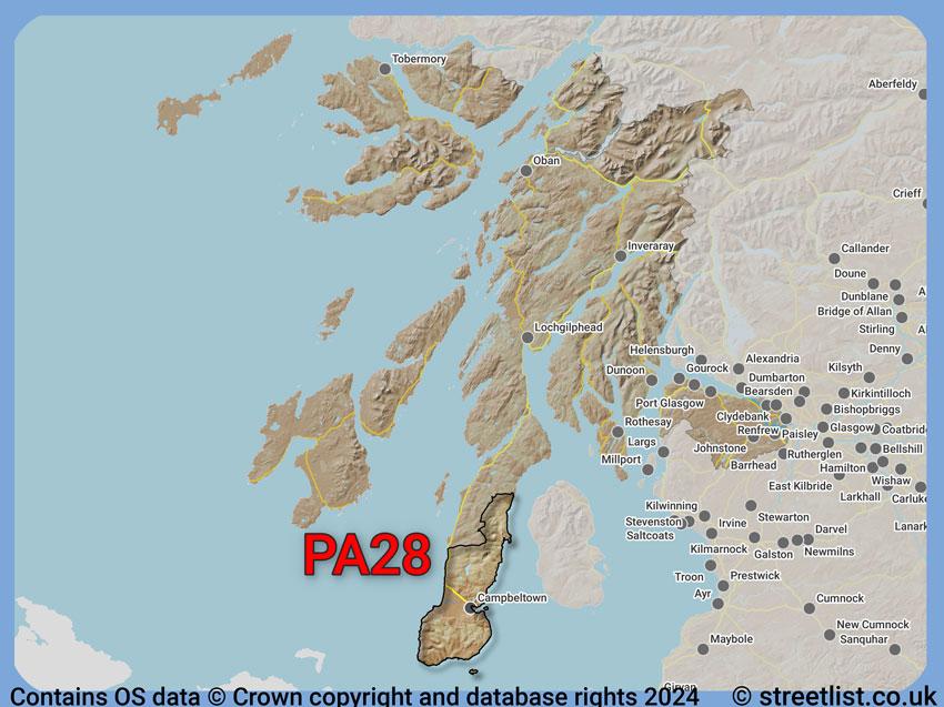 Where the PA28 postcode district lies within the wider  postcode area