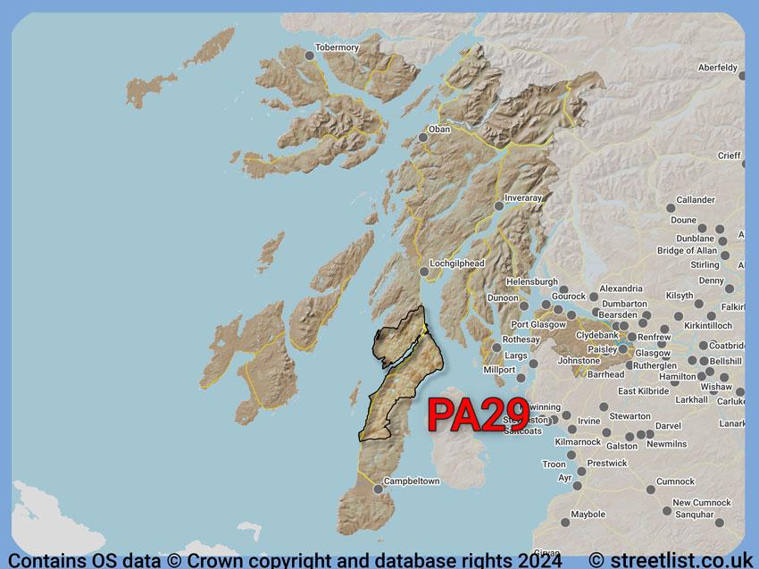 Where the PA29 postcode district lies within the wider  postcode area