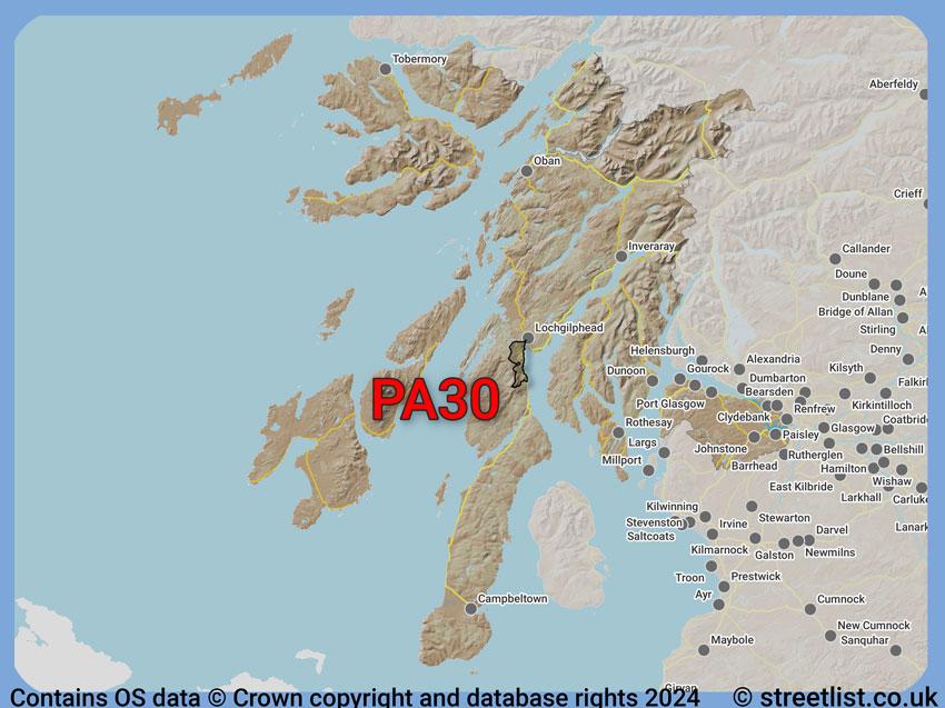 Where the PA30 postcode district lies within the wider  postcode area