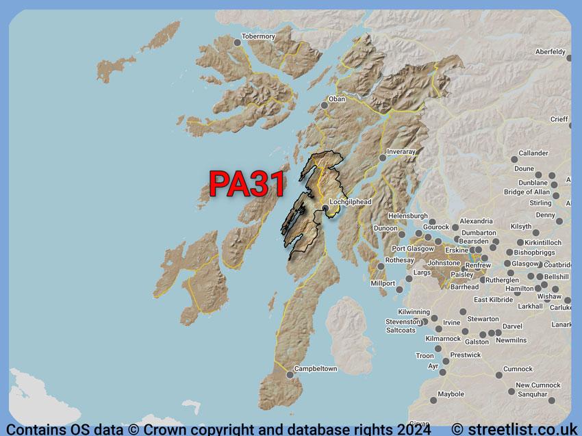 Where the PA31 postcode district lies within the wider  postcode area