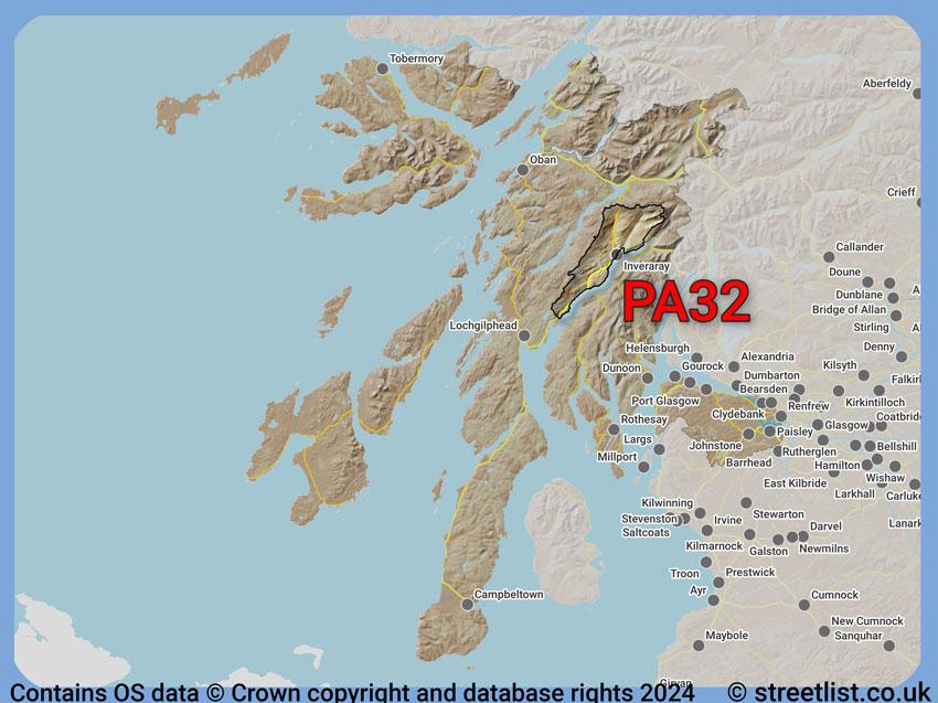 Where the PA32 postcode district lies within the wider  postcode area